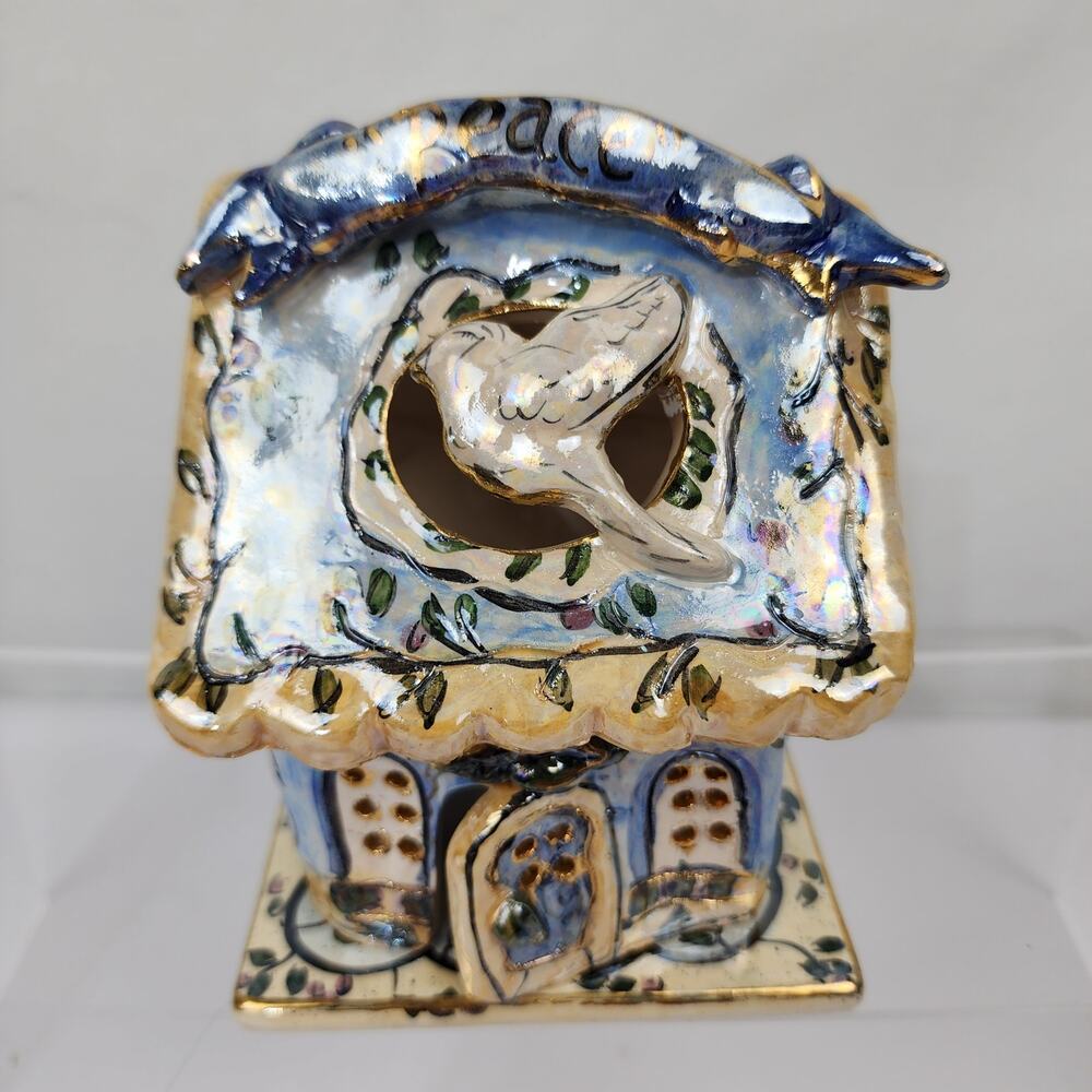 2002 Blue Sky Clayworks Peace in Your Home Dove Cabin 5" Candle Holder Goldminc